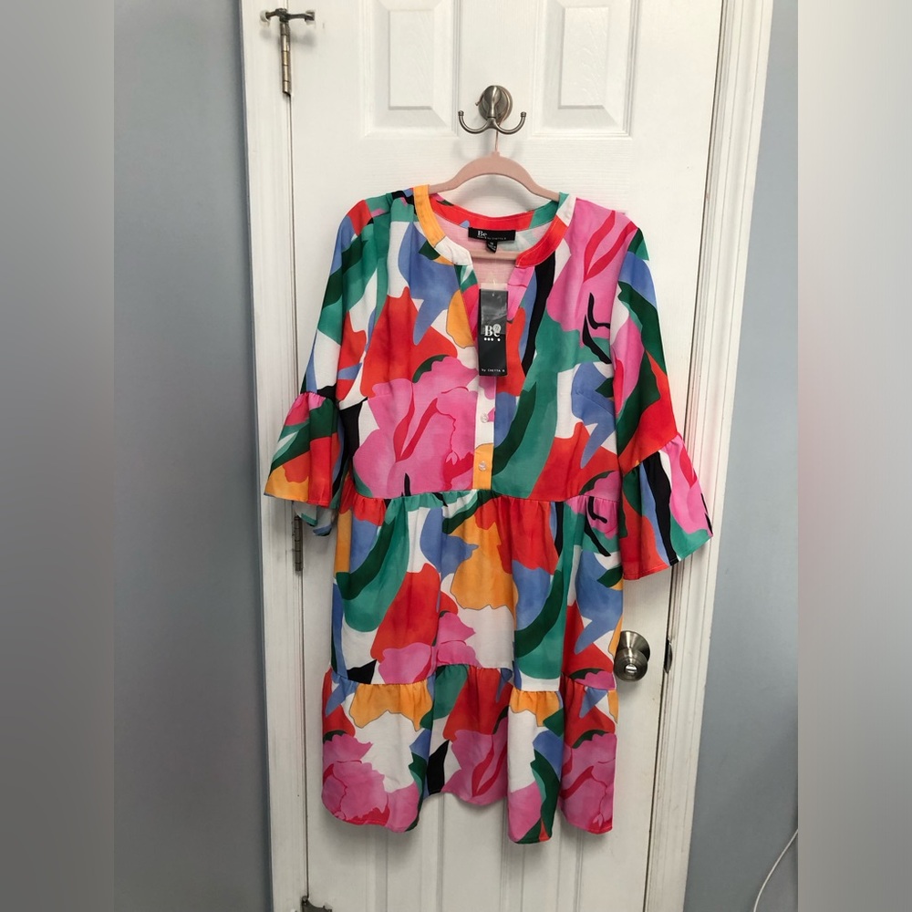 Be By Chetta Women's Floral PopOver Tiered Dress 18 New Cottagecore